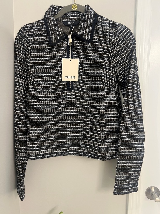 ME+EM Sweaters - ME+EM Black,White and Striped Half-Zip Knit Top